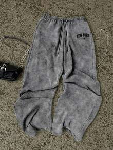 Attitoon 女士休闲低腰直筒运动裤，适合夏季穿着，水洗效果 - 淺灰色 - 查看 1