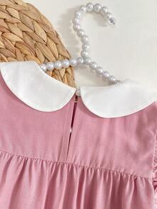 Baby Girls' Fashion Minimalist Bow Decor Cute Peter Pan Collar Ruffle Hem Long Sleeve Dress Pink Abaya Matching Girl Matching Islamic Dresses Collared Baby Girl Dress Dusty Pink Baby Dress Baby Girl Long Sleeve Dress Pink Baby Girl Dress - Pink - View 6