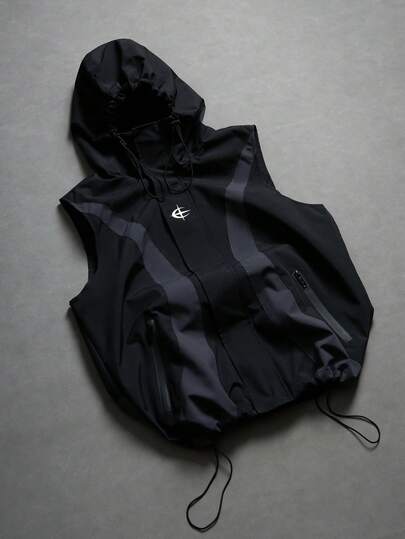 PAVTROS Áo vest nam phong cách đường phố mới về, thiết kế phối màu đen, phong cách hiphop đường phố, nhẹ, thời trang đa năng, dễ phối đồ, phù hợp cho mọi mùa và mặc hàng ngày, đi bộ đường dài ngoài trời, phụ kiện chụp ảnh, vest phong cách công nghệ, vest in họa tiết trắng, vest khóa kéo in họa tiết, món quà không thể thiếu cho bạn trai/chồng, phong cách đường phố nam, Y2K, vest ngắn nam, áo khoác vest nam