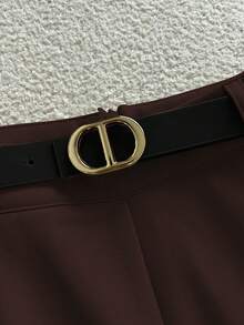 GlowEve 女士通勤优雅条纹长袖T恤和长裤两件套，带口袋和腰带 - 咖啡棕 - 查看 4