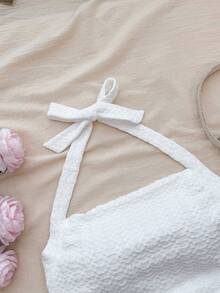 SHEIN 少女针织纹理露背吊带背心，适合夏季休闲日常穿着 - 白色 - 查看 3