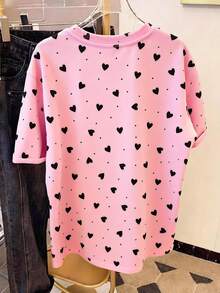 Camiseta de cuello redondo de manga corta casual con estampado gráfico de corazón, regalo para amigos - Blanco 3 - Ver 4