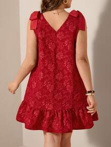 Comfylo 大码印花无袖休闲度假连衣裙 情人节 - 紅色 - 查看 2