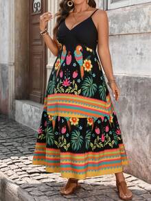 EMERY ROSE Vestido de moda con cintura ceñida y estampado, estilo de vacaciones para mujer de talla grande. Vestido de verano de talla grande con estilo tropical, vestido bohemio de talla grande, vestido de vacaciones de talla grande con estilo español, vestido envolvente para damas, vestido de mujer con descuento de código Ycv9w - Multicolor - Ver 4