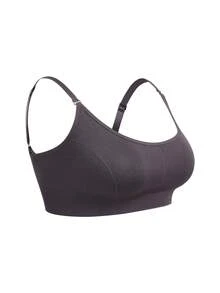 حمالة صدر بليت بحجم زائد بسيطة بالموحد اللون دون خياطة - رمادي غامق - مشاهدة 3