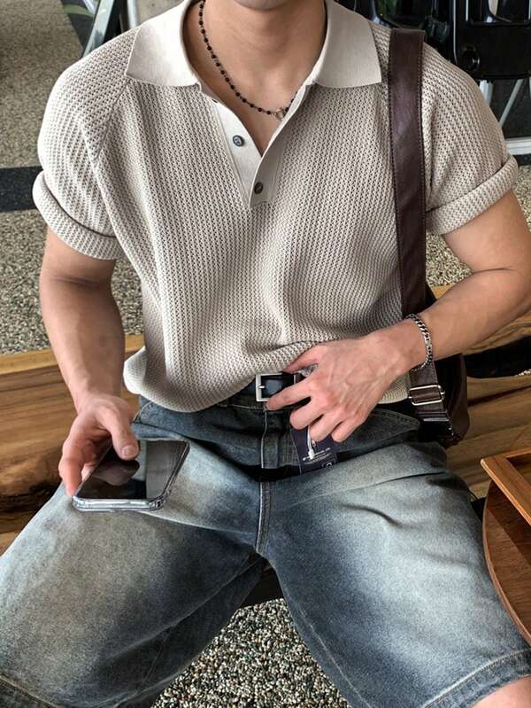 DAZY Jersey de punto de cuello en V gris sólido para hombre, verano