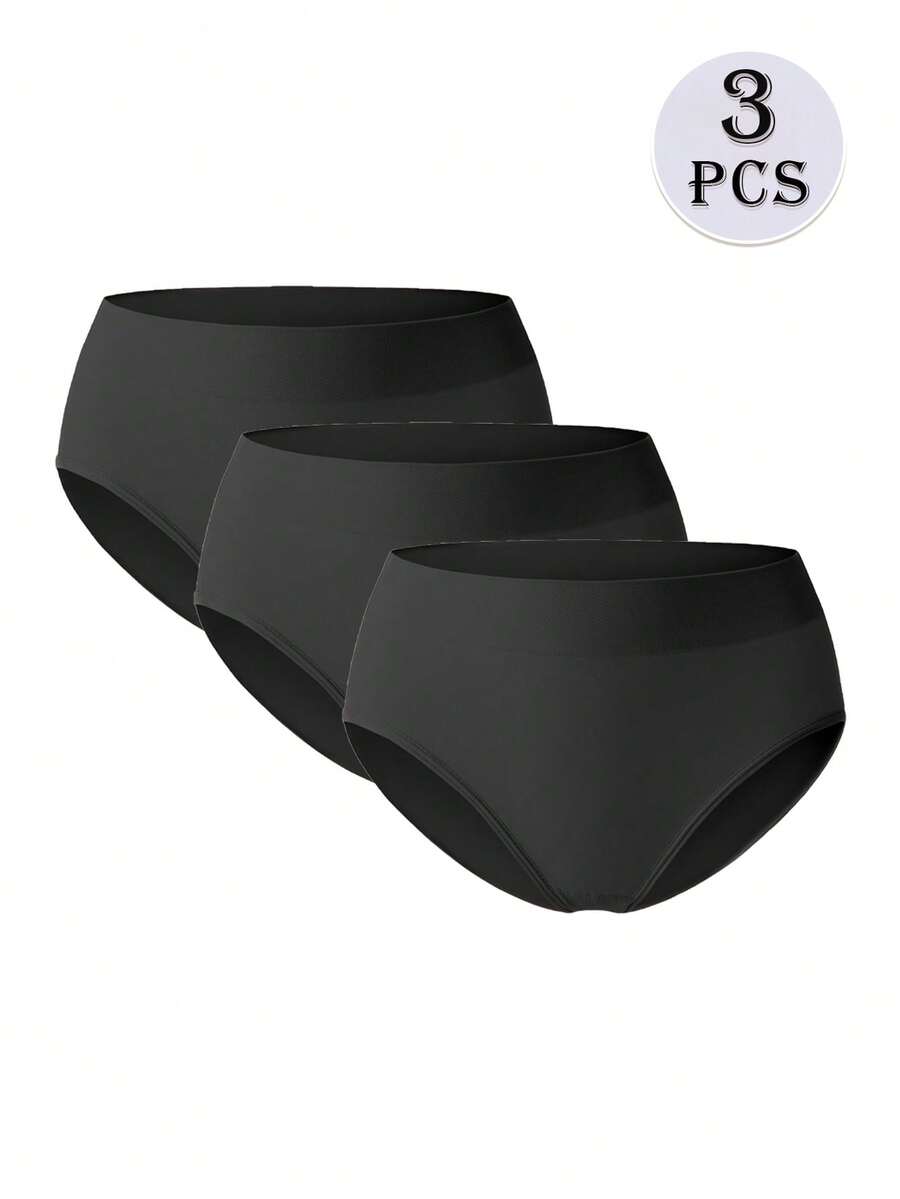 3件套女士无缝舒适紧身束腰提臀内裤 - 黑色 - 查看 1