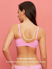 LUVLETTE Woman Full Coverage Lingerie Lounge Curve Support & Breathable Pink Underwire Sexy Unlined Minimizer Lace Elegance Bra Bridal Intimates Romantic Valentine's Day Gifts Bra - Watermelon Pink - View 3