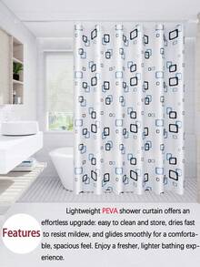 1 Pack Checkered PEVA Shower Curtain With Free Hooks | Waterproof Bathroom Decor, Modern Geometric Design - Multicolor - View 2