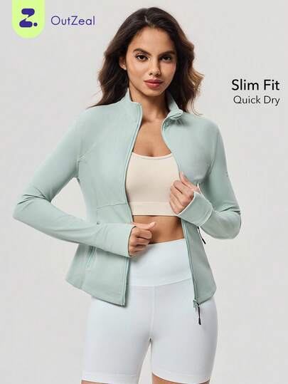 OutZeal Women Sports Jacket Workout Gym Yoga Quick-Drying Slim-Fit Stand Collar Active Tops
