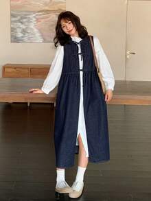 FRIFUL Women's Casual Tie-Up Sleeveless Denim Dress - Blue - View 3