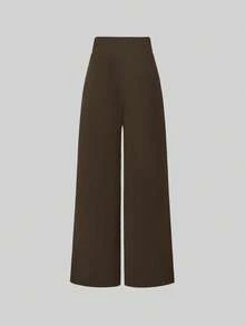 Sweetra Petite 小码女式通勤极简针织弹力纹理面料金属装饰腰部修身裤 - 摩卡棕 - 查看 2