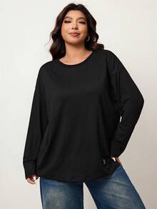 Enliva Plus Size Loose Fit Casual Black Long Sleeve Round Neck T-Shirt Women Long Sleeve T-Shirt Oversized T-Shirt Women Long Sleeve Tee Oversized Top Women T-Shirt,Fall Clothes For Women Underscrub Long Sleeve, For Apple & Rounded Body Shape - Black - View 7