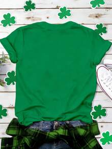 EMERY ROSE Plus Size Women's Summer Tops St. Patrick's Day And Clover Printed Graphic Short Sleeve Casual Crew Neck T-Shirt - Green - View 2