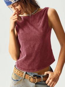Bohemela Casual Solid Color Knitted Backless Fitted Women's Tank Top Tie Back Top Open Back Tops Backless Tops Bow Back Top Tie Back Tank - Rose Red - View 3