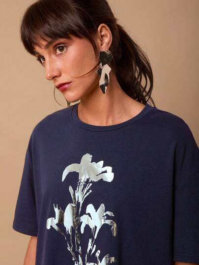 SURIMA 女士宽松休闲极简图案圆领短袖T恤