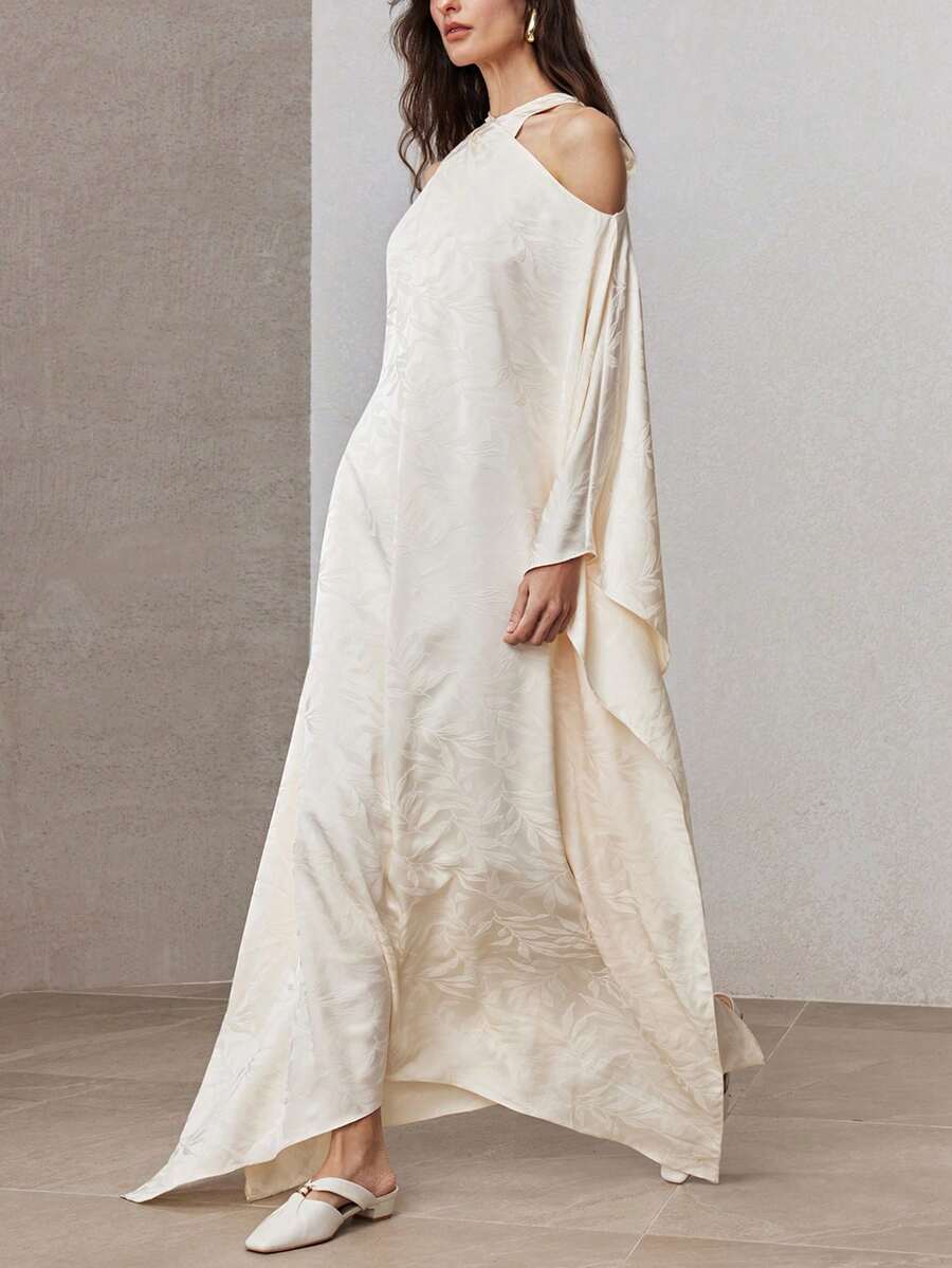 ZEYLAH Romantic Flowy Off-Shoulder Elegant Long Loose Dress, Spring - Beige - View 1