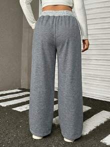 Muchica Große Größen Lässig Graue Loose Jogginghose mit Kordelzug Taille - Dunkelgrau - Übersicht 6