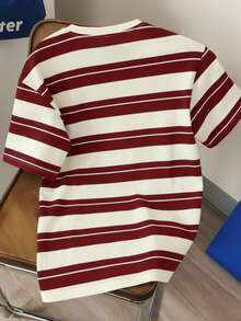 Manfinity Joysei Men's Casual Daily Commute & Holiday Letter & Striped Print Short Sleeve T-Shirt, Summer - Multicolor - View 3