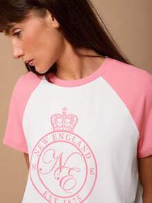 SURIMA Casual Minimalist Pattern Round Neck Short Sleeve Fitted Women T-Shirt, Suitable For Summer, Tees Women - Pink - View 5