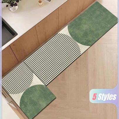 SHEIN 1pc Silica Gel Kitchen Mat With Green And Gray Striped Pattern, Anti-Fatigue, Cushioning, Water-Absorbing, Quick Drying, Non-Slip, Suitable For Kitchen, Bathroom, Entrance, Laundry Room, Etc. ,Room Decor
