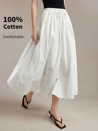 BizChic 2026 Spring/Summer New White Waist Adjustable Elastic Ruched Tie Bow Side Pocket Flared Hem Women's A-Line Skirt, Modern Elegant For Party & Commute