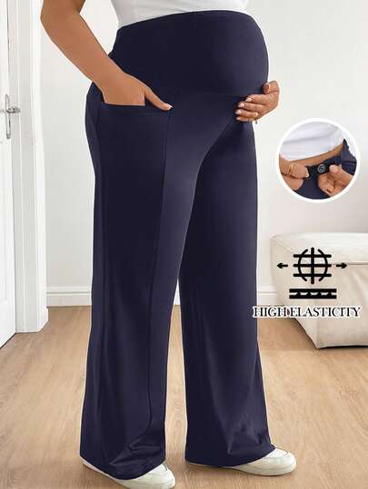 SHEIN 大码孕妇纯色休闲弹力裤