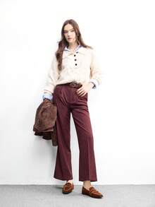 CUCCOO BIZCHIC Zapatos de mujer de moda casual para primavera y otoño con suela gruesa, estilo retro universitario con decoración de hebilla y tira cruzada en lona, punta cerrada, empeine alto y tacón grueso pequeño, cómodos para ir a la oficina y para el trabajo - Marrón Mocha - Ver 6