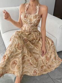 DAZY Women's Elegant Floral Print Sleeveless Dress, Summer Wedding Guest Dress - Yellow - View 7