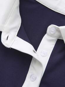 K-Vae 撞色 Polo 领无袖连衣裙，甜美别致的学院风 - 藍色 - 查看 5