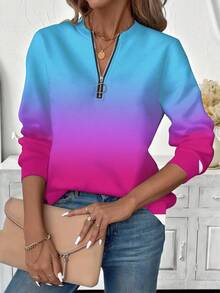 EMERY ROSE Áo sweatshirt cổ tròn dáng rộng dành cho nữ, in họa tiết chuyển màu, kiểu dáng tối giản Mỹ. - Nhiều màu - Xem 3