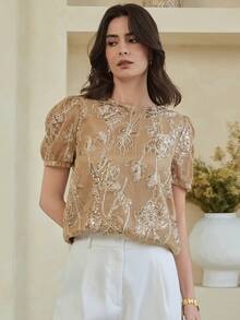 Dazy-Less Spring/Summer Loose Casual Chic Office Outfit Round Neck Old Money Design Women T-Shirt - White - View 4