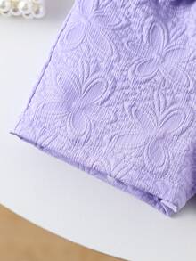 SHEIN Bộ áo thun hai dây họa tiết hoa dễ thương cho bé gái, phối cùng quần short có nơ, thoải mái cho mùa hè và mùa thu. - Màu tím hoa cà - Xem 6