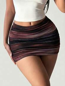 Rafferiza 2026 New Arrival Smocked Printed Tulle Mini Skirt - Slim Fit Minimalist Style For Casual Office Vacation - Multicolor - View 1