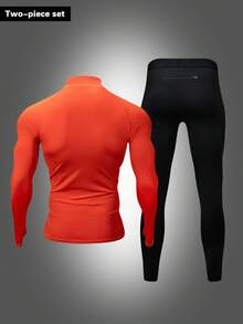 Acti Log Men's Orange Collar Slim Fit Long Sleeve Top And Black Pants Sports Suit - Multicolor - View 2