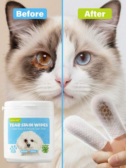 PETSIN Toallitas para limpiar manchas de lágrimas para perros y gatos - Paquete de 20, toallitas suaves para el cuidado de los ojos de las mascotas para la limpieza diaria del área de los ojos y la cara, elimina manchas y olores