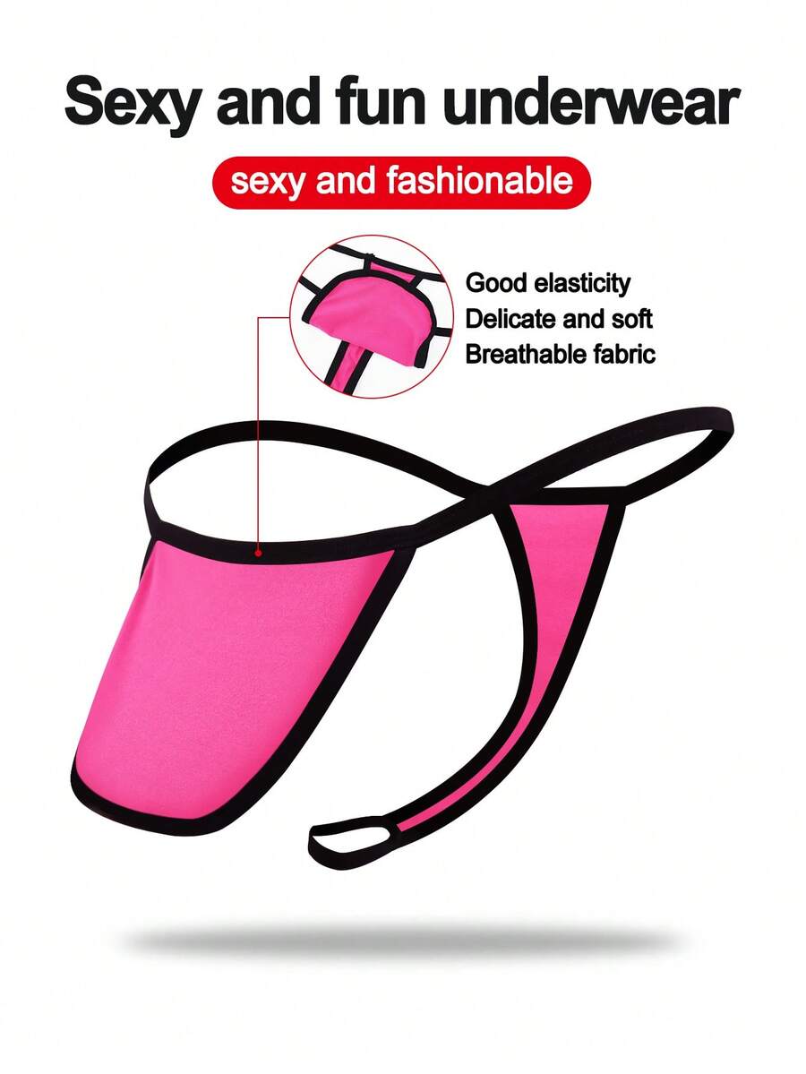 1pc Fashionable Alluring Magenta Fabric Slip-On Sexy Men's Underwear - Hot Pink - View 1