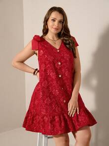 Comfylo 大码印花无袖休闲度假连衣裙 情人节 - 紅色 - 查看 7