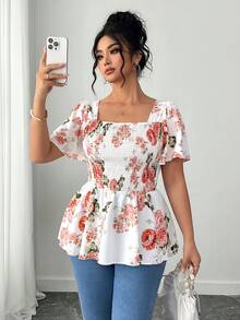 Elenzga Cămașă elegantă de vacanță cu imprimeu floral francez, mărime mare - Multicolor - Vizualizare 6