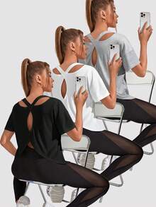 Easithlete Cut Out Back Sports Tank Top Workout Tank Top Gym Women Shirts - Black - View 1