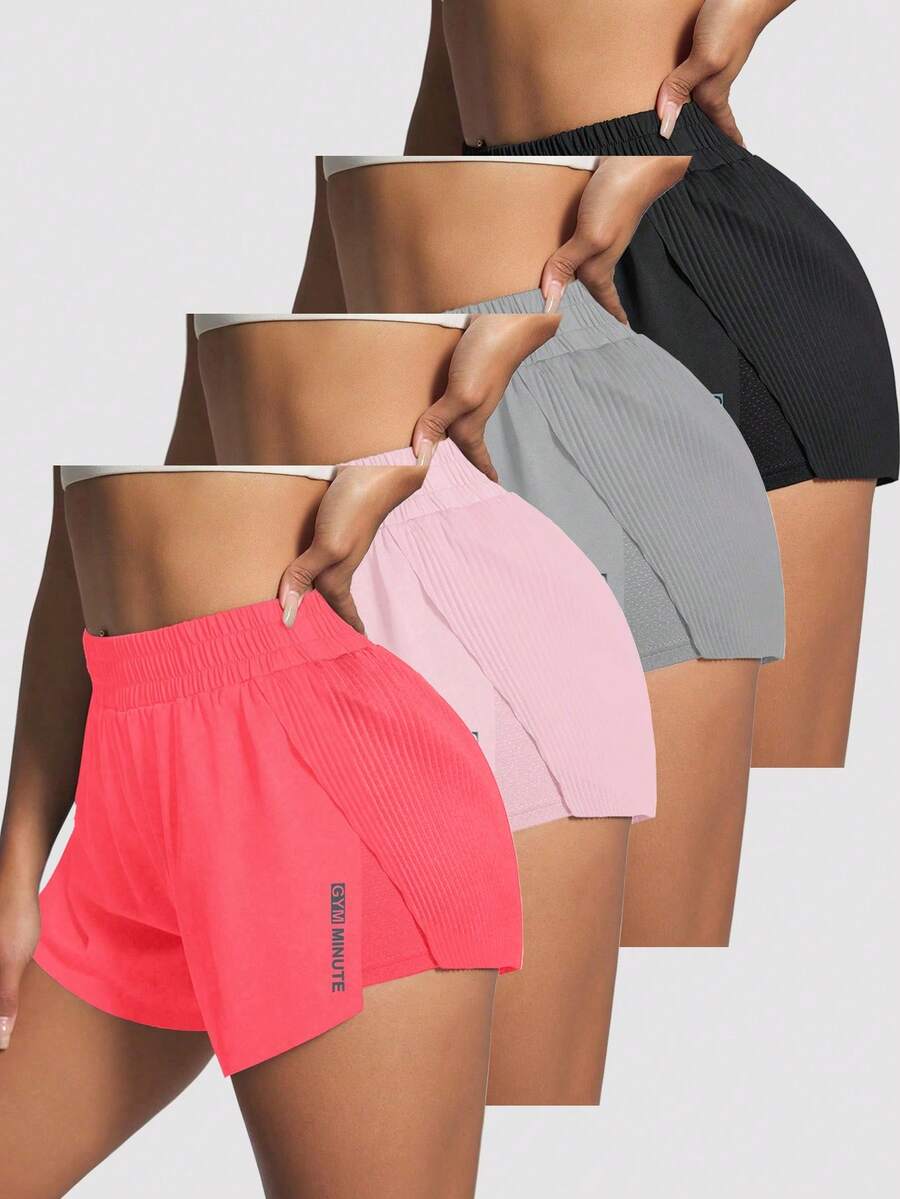 Core Rhythm Quần short thể thao họa tiết chữ xếp ly màu hồng neon đa năng thoải mái - Hồng - Xem 1