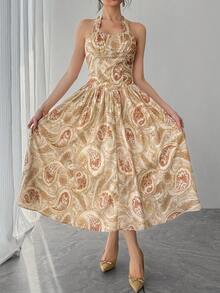 DAZY Women's Elegant Floral Print Sleeveless Dress, Summer Wedding Guest Dress - Yellow - View 4