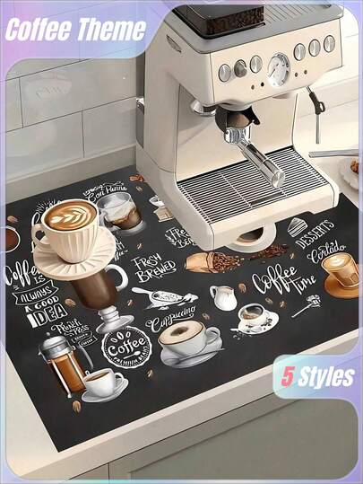 SHEIN 1Pc Coffee Maker Kitchen Countertop Drip Pad, Water Dispenser Strong Absorbent Pad, Coffee Bar Mat ,Insulation Coaster, Oil Resistant Table Mat,Coffee Bar Mat Accessories For Countertop Super Absorbent Anti-Slip Silicone Dish Drying Mats For Kitchen Counter Draining Pad Decor Gift Fit Coffee Maker Coffee Pot Espresso Machine Christmas For Holiday Gift Giving