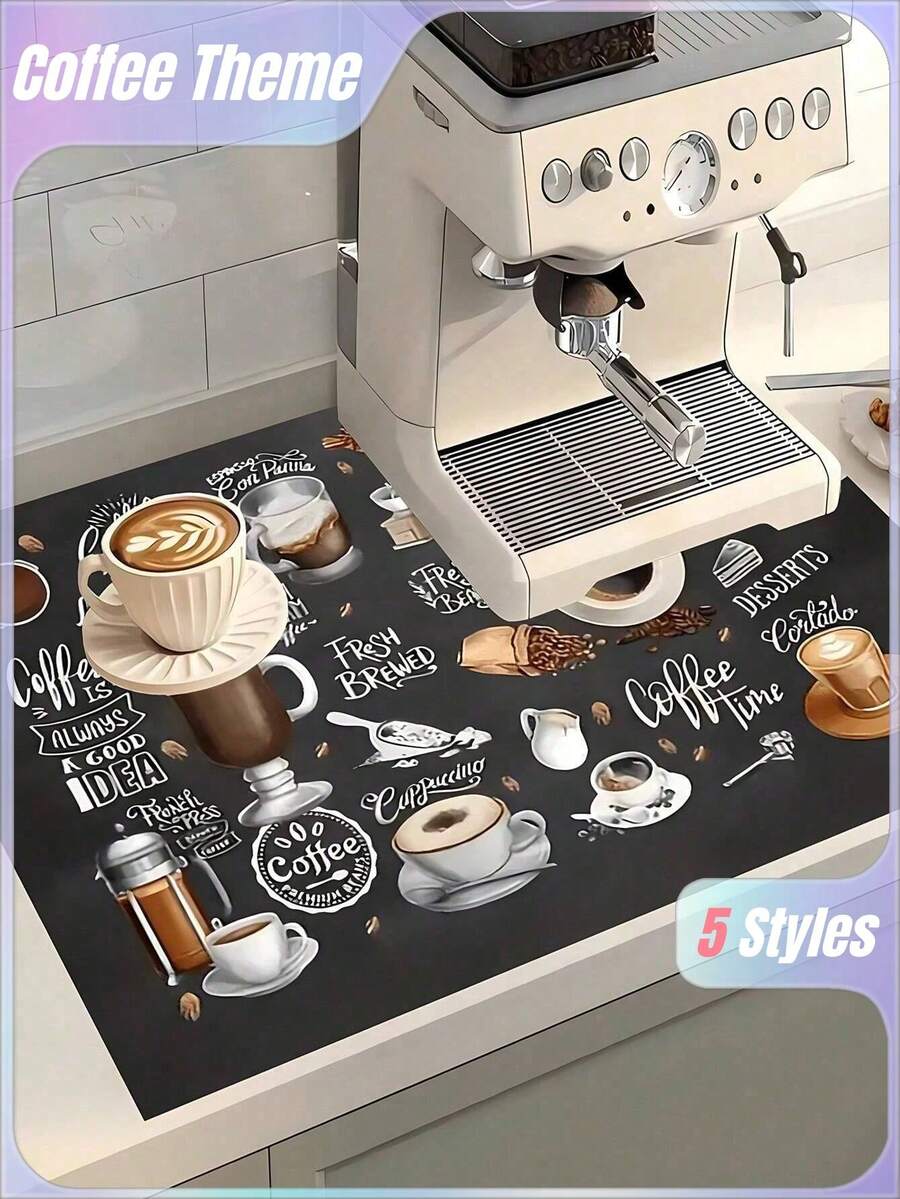 SHEIN 1Pc Mini Coffee Maker Kitchen Countertop Drip Pad, Mini Water Dispenser Strong Absorbent Pad, Coffee Bar Mat, Insulation Coaster, Oil Resistant Table Mat, Mini Coffee Bar Mat Accessories For Countertop Super Absorbent Anti-Slip Silicone Dish Drying Mats For Kitchen Counter Draining Pad Decor Gift Fit Coffee Maker Coffee Pot Espresso Machine Christmas For Holiday Gift Giving