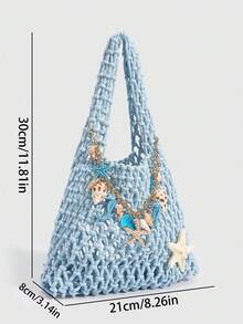 ROMWE Fairycore 1 pieza Bolso de playa tejido de estilo colorido de océano de vacaciones de primavera/verano con estilo personalizado de moda, bolso grande para mujer, bolso de playa - Multicolor 7 - Ver 2