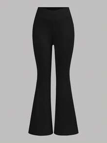 Girlism 2件套少女基础款中筒喇叭裤，黑白腰带交叉设计修身休闲喇叭裤套装 - 白色 - 查看 4