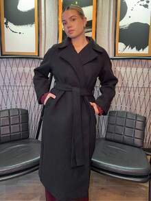 Bethéva Women's Solid Color Elegant Long Sleeve Long Coat, Autumn/Winter - Black - View 6