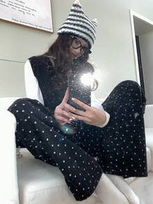 DAZY Women's Casual Polka Dot Washed Denim Jeans - Black - View 7