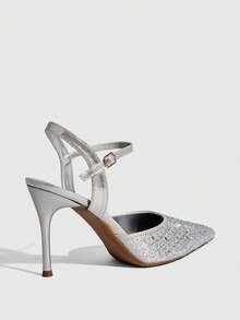CUCCOO SZL 女士鞋履 时尚春夏尖头细高跟银色水钻踝带性感宴会派对夜店女士高跟鞋露跟鞋女鞋 - 銀色 - 查看 3