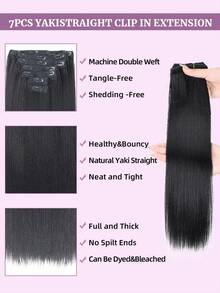 Light Yaki Straight Clip In Hair Extensions 7 Pcs Real Human Hair Clip In Extensions Yaki Straight Remy Human Hair Extensions Clip Ins For Women - SNatural - View 5